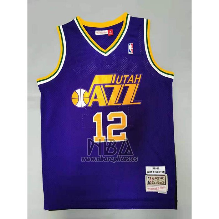 Camiseta Utah Jazz John Stockton NO 12 Mitchell & Ness 1991-92  Violeta